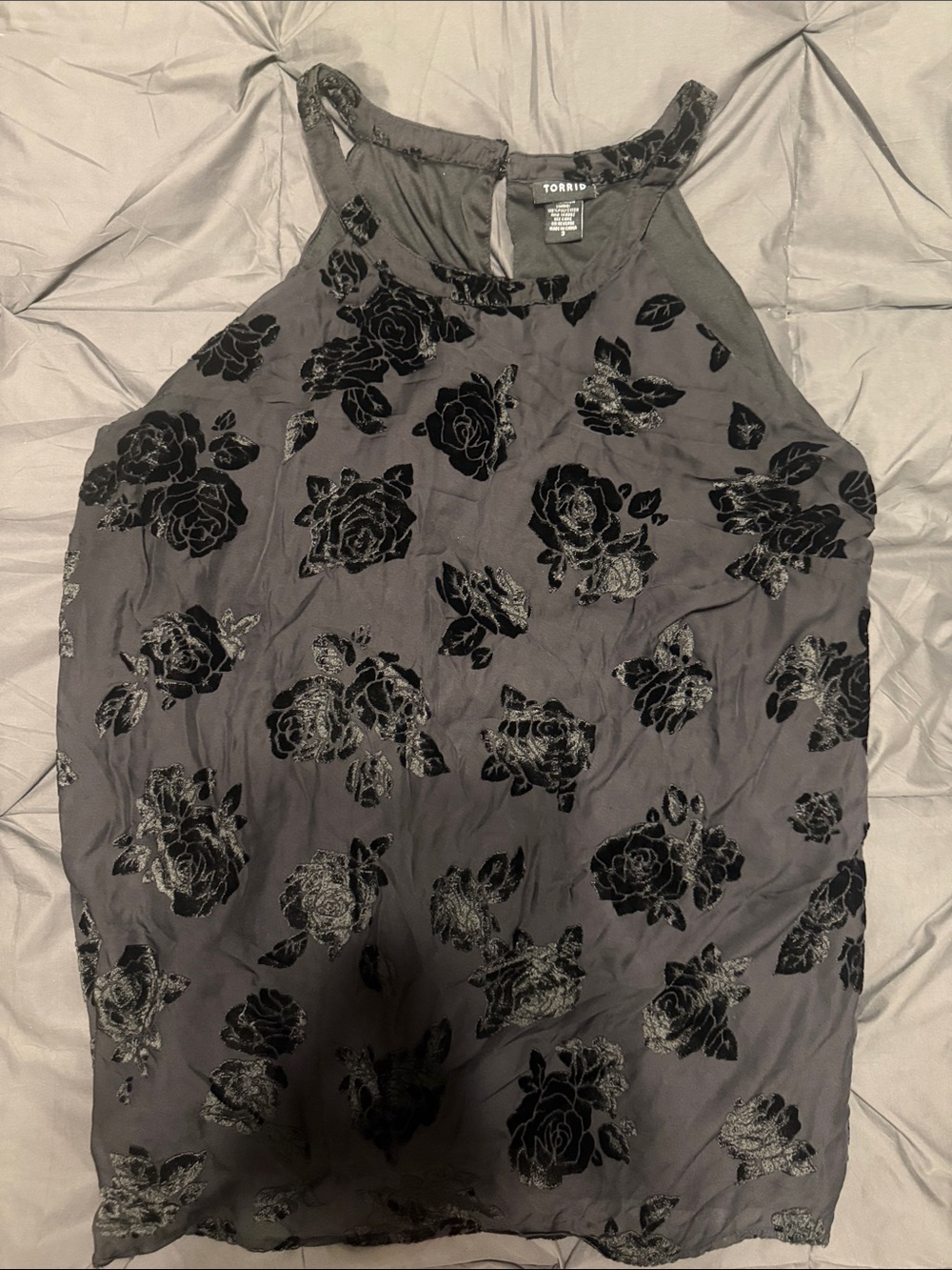 torrid Gray Halter Camisole with Black Velvet Floral